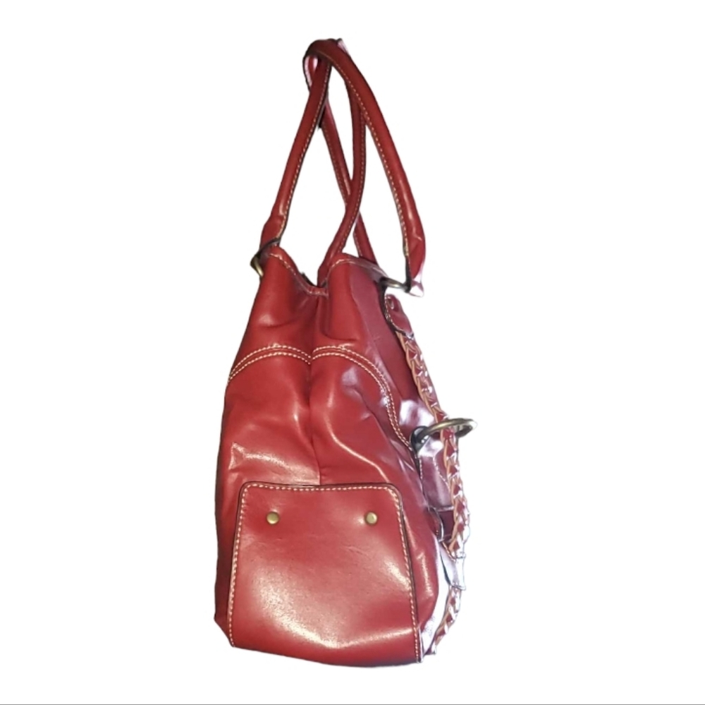 BIG ROOMY Cranberry Red Handbag Vegan Leather Purse Bag - Picture 6 of 12